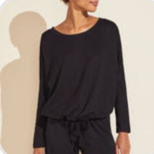 Eberjey Heather Cotton Blend Top and Pant, Black XS